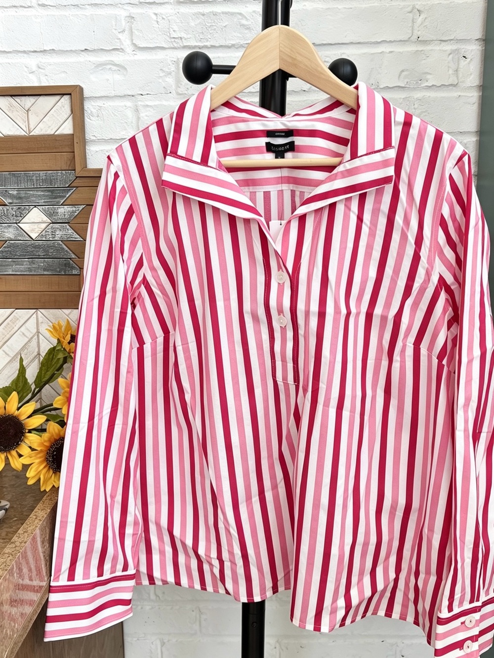 Talbots Pink and White Striped Button-Front Shirt